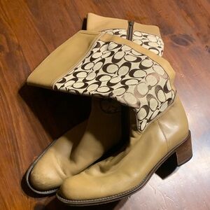 Coach Tan and Brown Patterned Heeled Boots